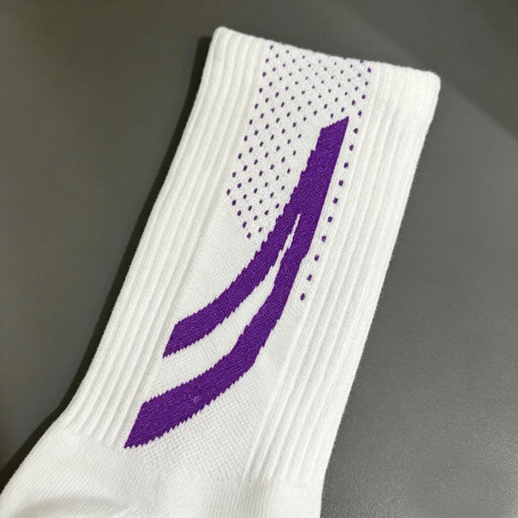 51166211 White Purple Graphic Crew Socks Breathable Mesh Athletic Sport Mid Calf Socks