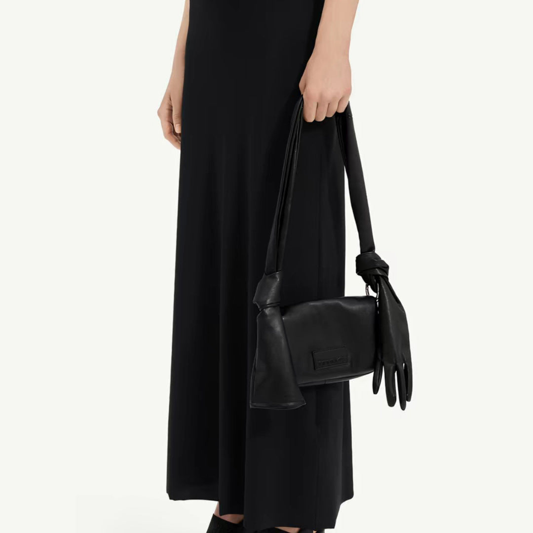 51166200 Black Leather Glove Strap Shoulder Bag Embossed Logo Mini Crossbody Handbag