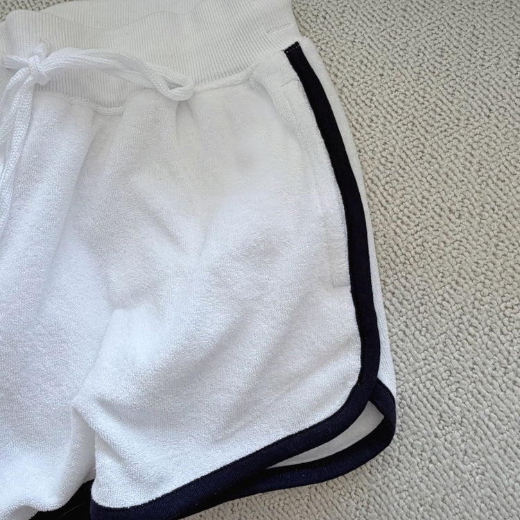 51341649 Women 2 Piece Outfit Set Polo Long Sleeve Top and Striped Drawstring Shorts Tracksuit