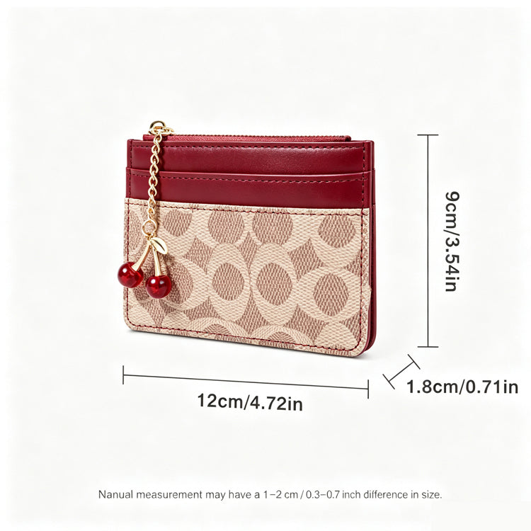 51211640 Women Cherry Pendant Card Holder Pattern PU Leather Mini Coin Purse Wallet