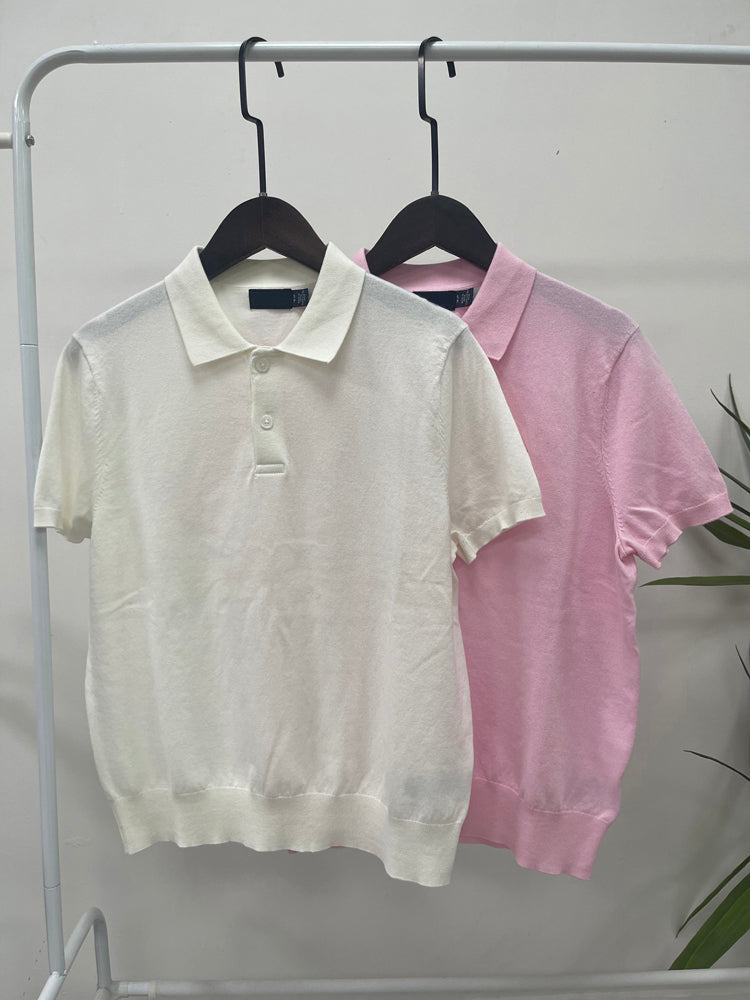 40637618 Women Short Sleeve Collared Knit Polo Shirt Multi Color Soft Casual Top S-L