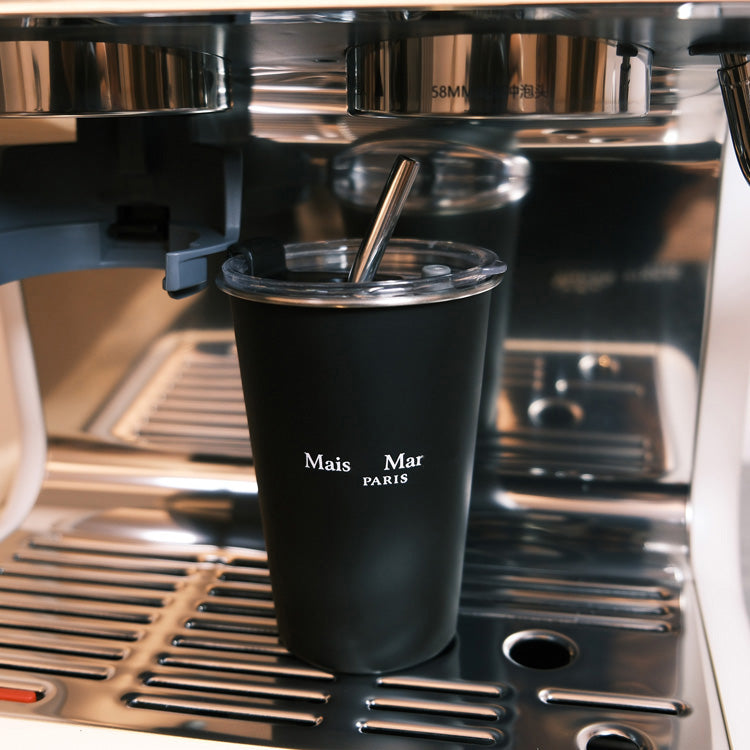 51145036 500ml Black Stainless Steel Insulated Coffee Tumbler Cup With Straw Lid