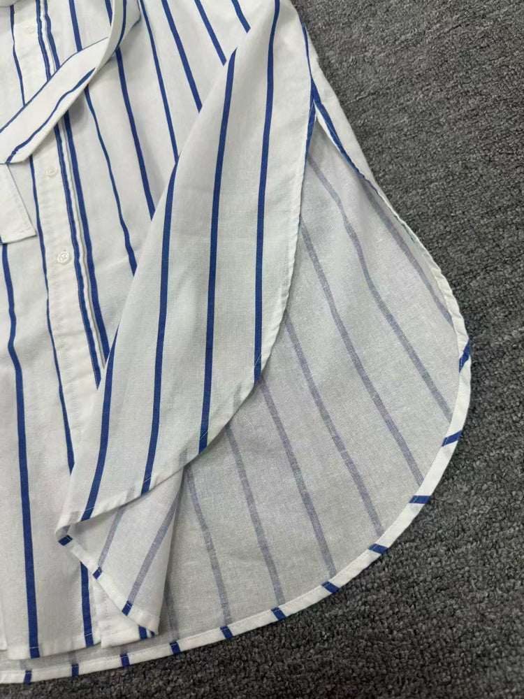 Women's Striped Belted Shirt Dress
