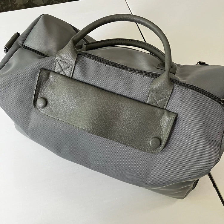 51371277 Gray Nylon Duffle Bag, Weekender Overnight Travel Bag with Strap