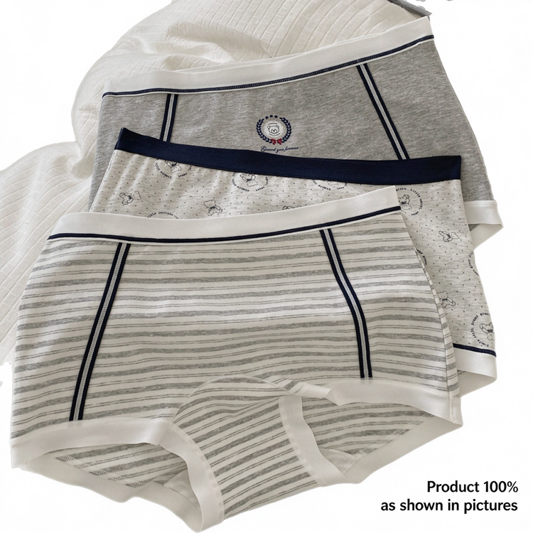 51365422 Women Striped Cotton Underwear Soft Breathable Ladies Briefs 3 Pack