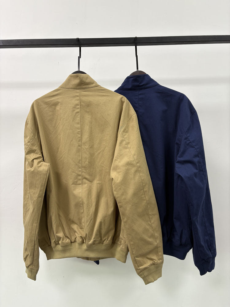 Men's Embroidered Harrington Jacket Stand Collar Zip Up Casual Bomber Coat - 40784323