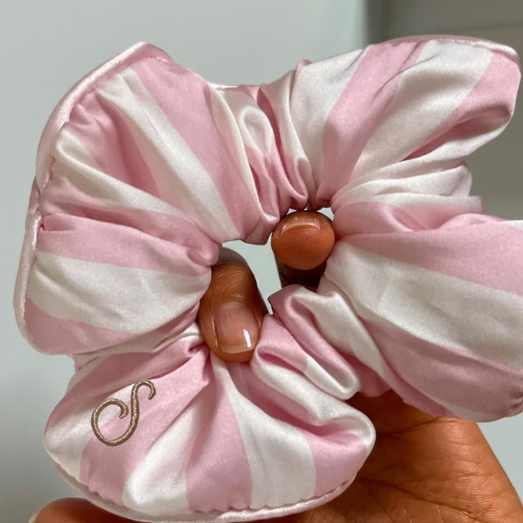 40516824 Large Pink Striped Satin Scrunchie