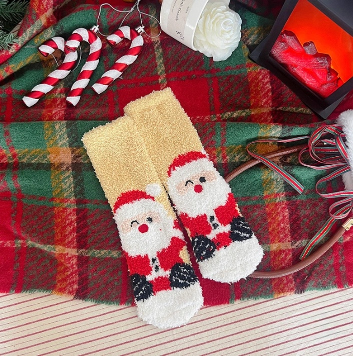 40277841 Christmas socks coral fleece winter thick warm cute  socks