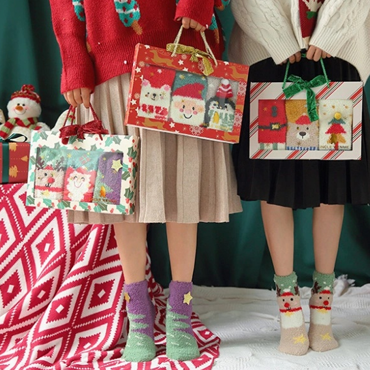 40277838 Gift box Christmas socks women's holiday socks winter thick coral fleece sleep socks
