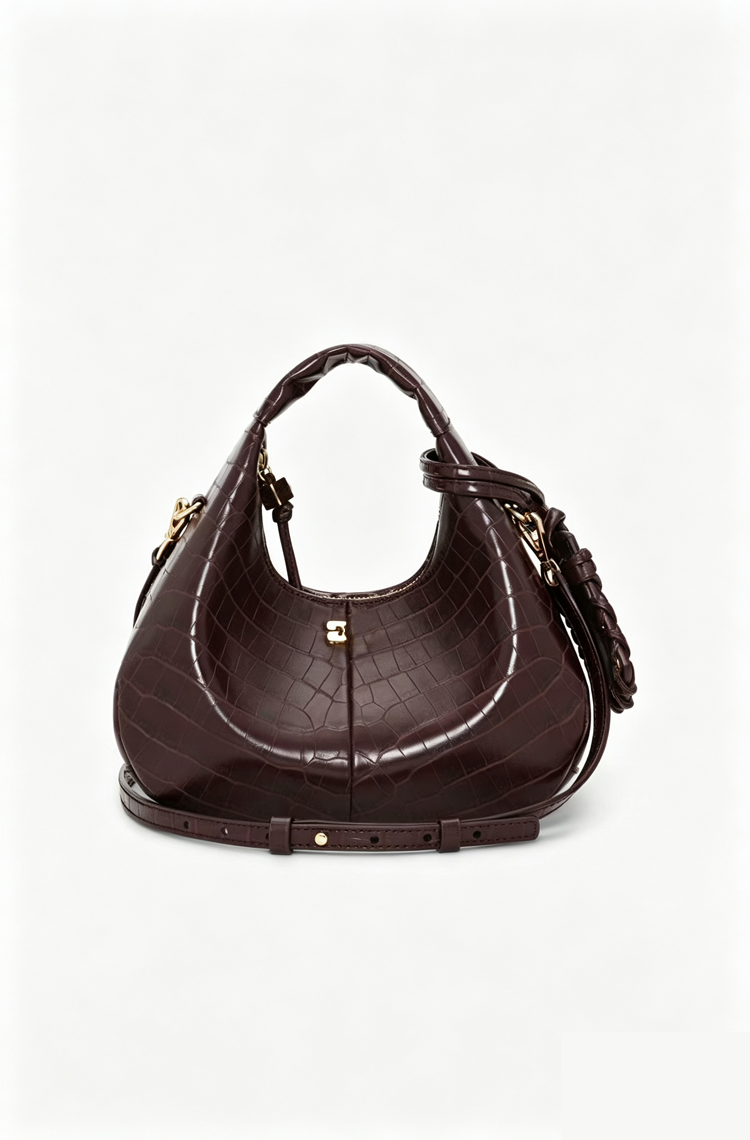 Crocodile Embossed Hobo Shoulder Bag Retro Women’s Top‑Handle Crossbody Handbag - 51262377