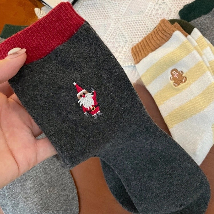 New Christmas wool socks, mid-calf striped women's socks