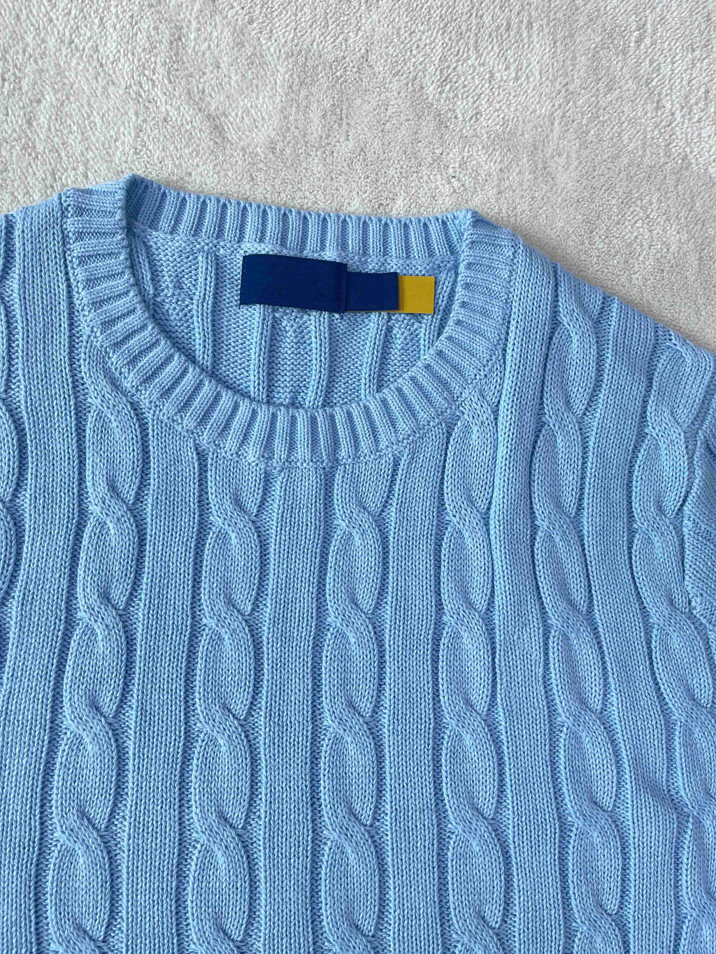 40218487 RL Cable-Knit Cotton Short-Sleeve Sweater Crew Neck Short Sleeve