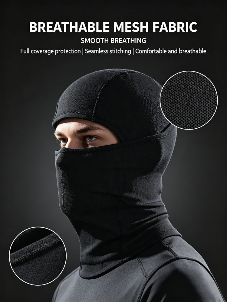 51155385 Black Embroidered Logo Balaclava Soft Stretchy Windproof Full Face Ski Mask Hood