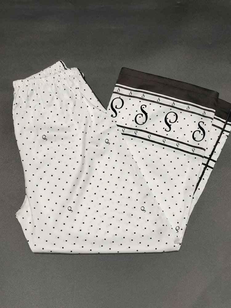 White Polka Dot Satin Pajama Set
