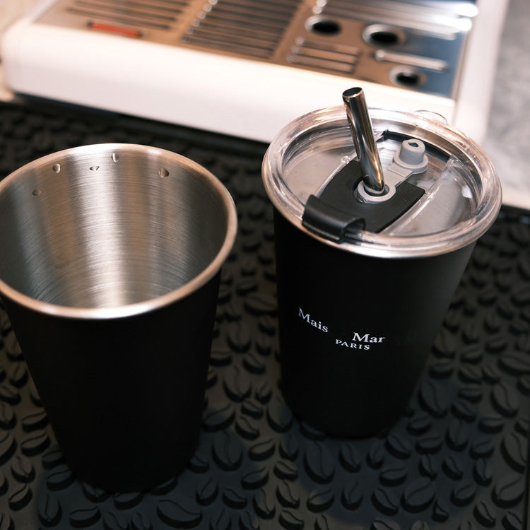 51145036 500ml Black Stainless Steel Insulated Coffee Tumbler Cup With Straw Lid