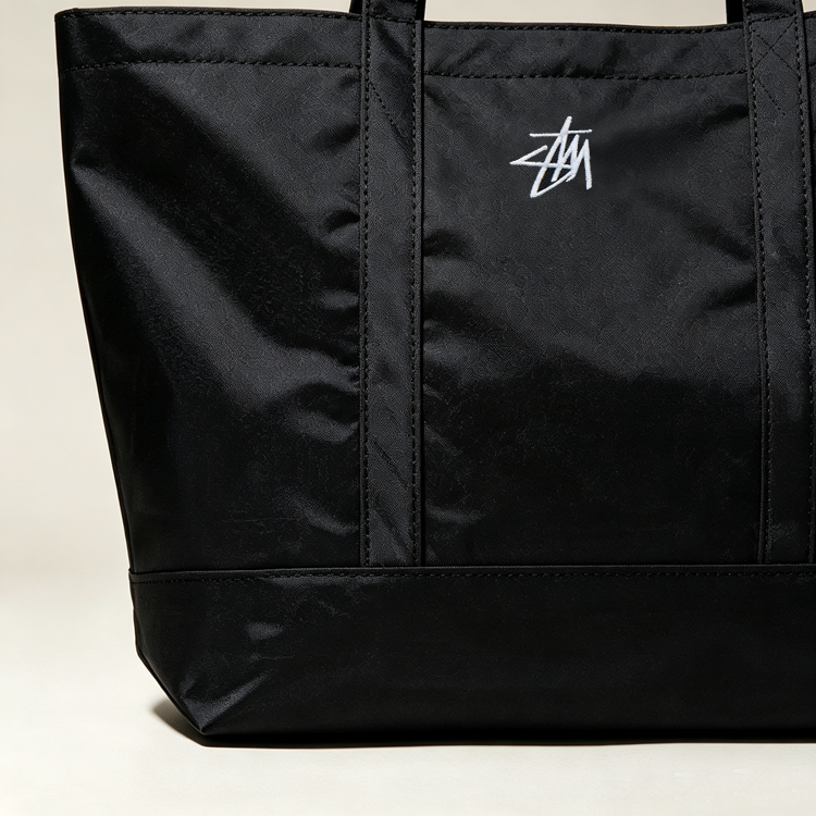 51193265 Black Large Capacity Tote Bag Embroidery Logo Casual Daily Shopping Shoulder Handbag