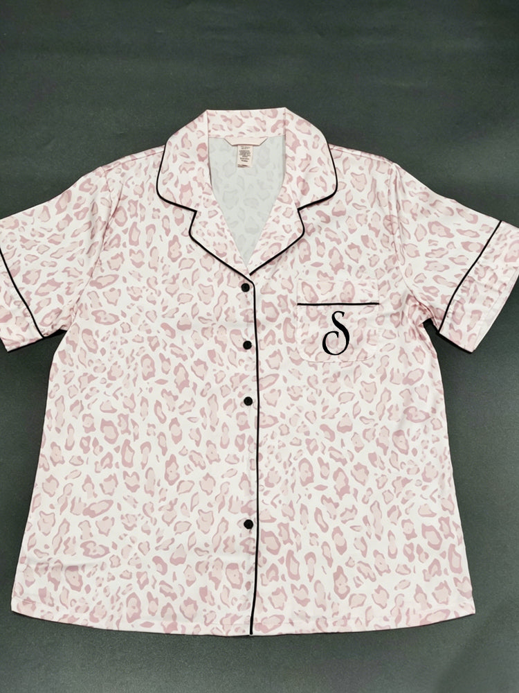 Pink Leopard Print Satin Pajama Set