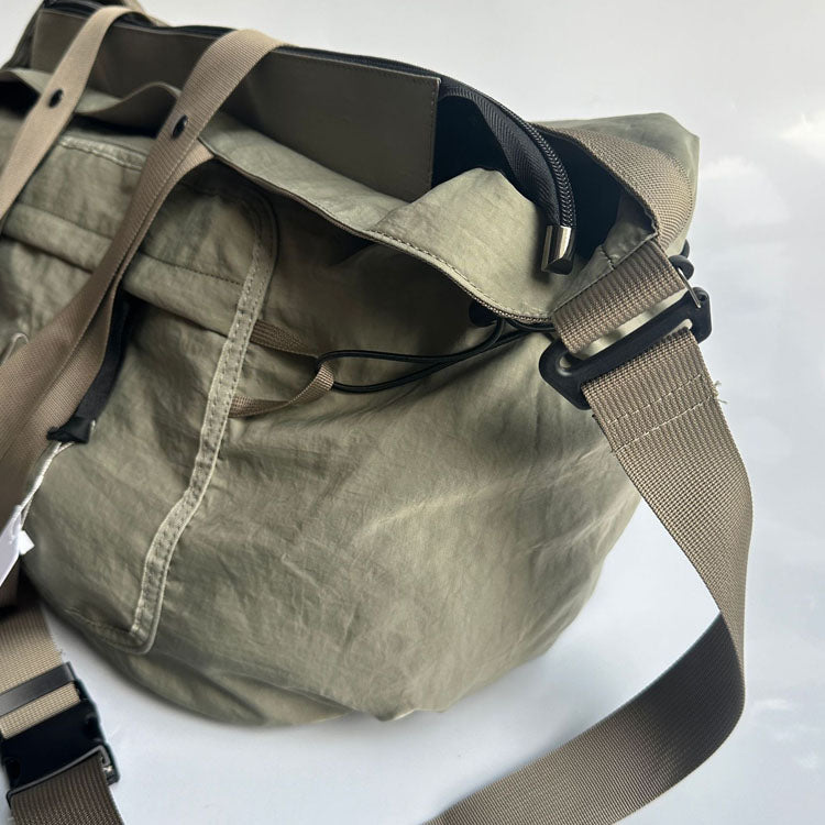 51155265 Large Washed Nylon Tote Bag Multi Pocket Adjustable Strap Travel Shoulder Handbag