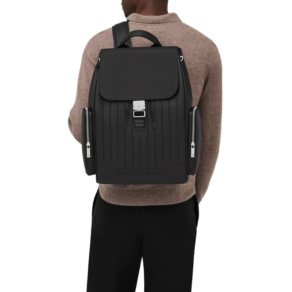 Genuine Cowhide Leather Backpack Vertical Stripe Travel Rucksack Large Capacity Laptop Bag for Men - 51309360