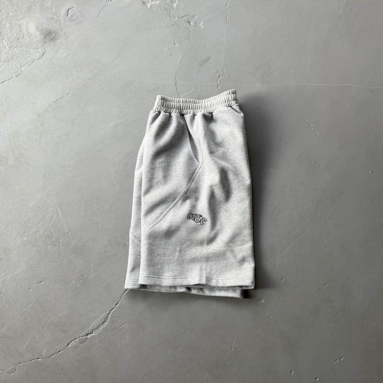 51152090 Graffiti Embroidered Grey Cotton Sweat Shorts Elastic Drawstring Casual Loose Gym Shorts
