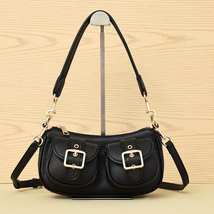 Vintage Buckle Baguette Shoulder Bag Retro Pattern Women’s Crossbody Underarm Handbag - 51262416