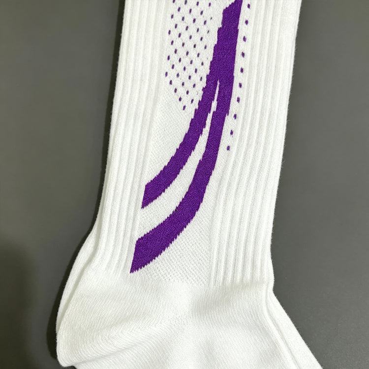 51166211 White Purple Graphic Crew Socks Breathable Mesh Athletic Sport Mid Calf Socks