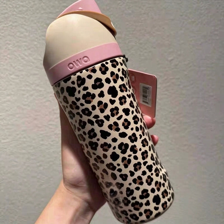 51356983 Pink Leopard Print Insulated Water Bottle, Stainless Steel Reusable Thermos for Outdoor Travel