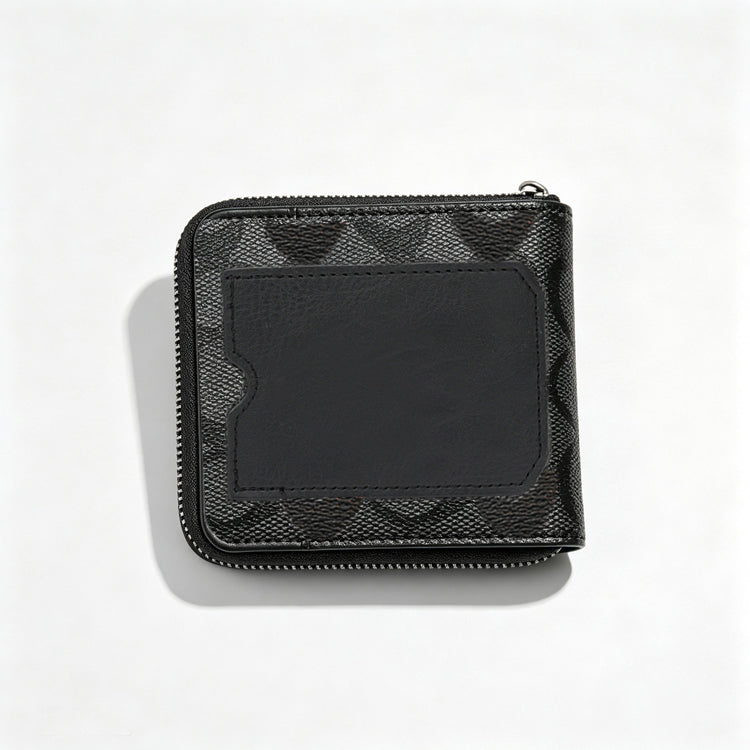 51211689 Men's Zipper Short Wallet Pattern PU Leather Card Holder Coin Purse