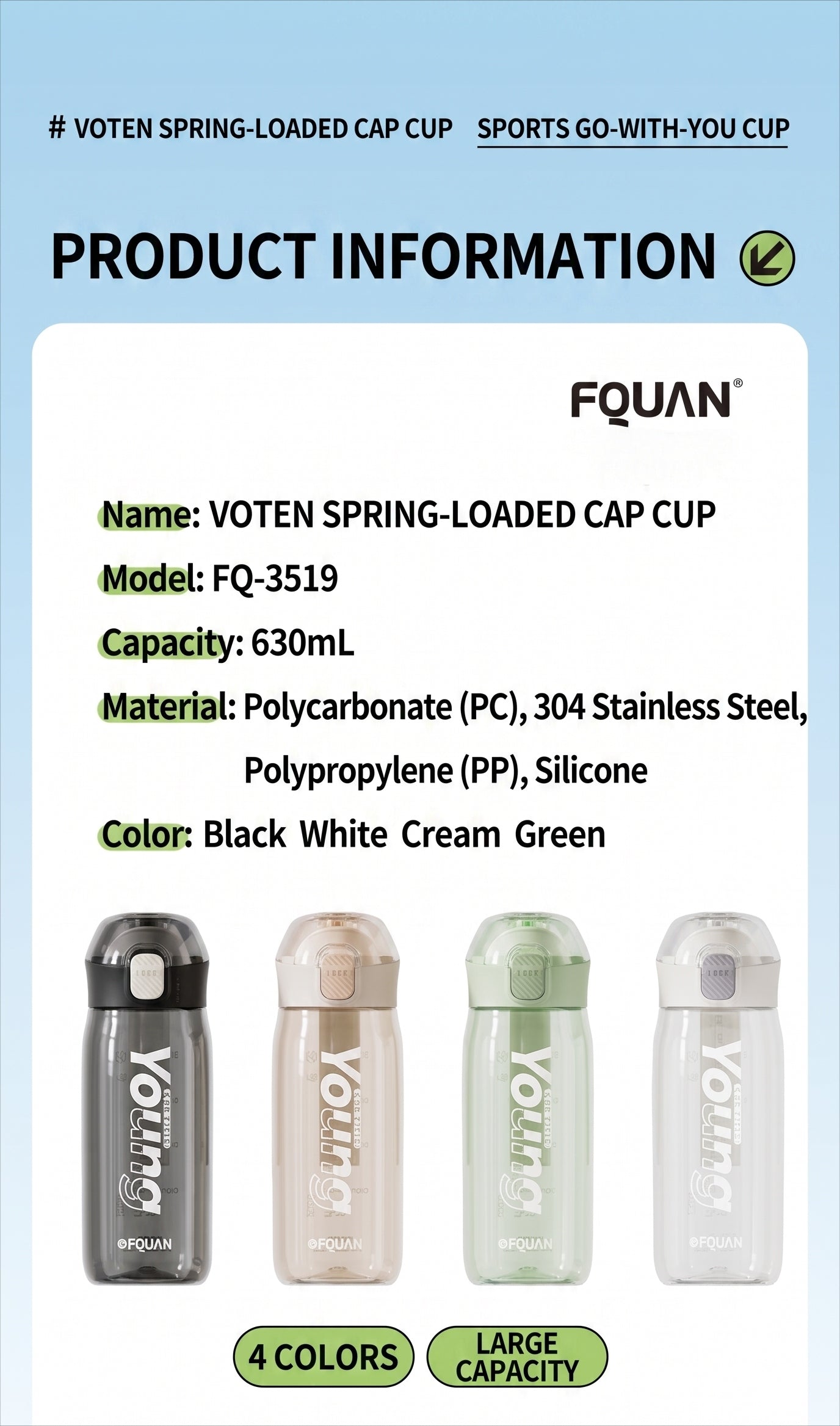 Minimalist Sports Water Bottle with Pop-Up Lid, Leakproof Portable Travel Mug for Fitness, Cycling & Outdoor, BPA-Free
