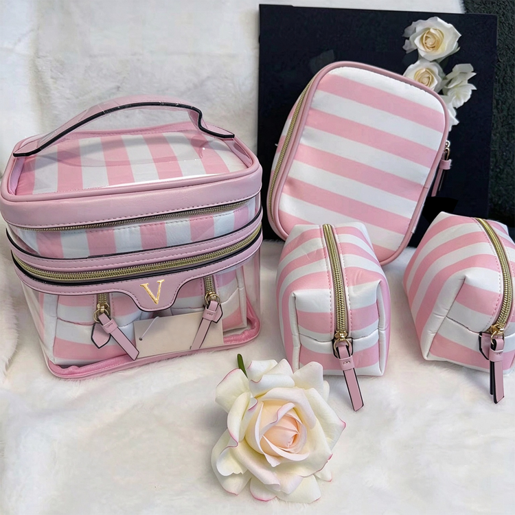 51337502 4 in 1 Travel Makeup Bag Set Portable Clear Cosmetic Organizer Case with Multiple Compartments