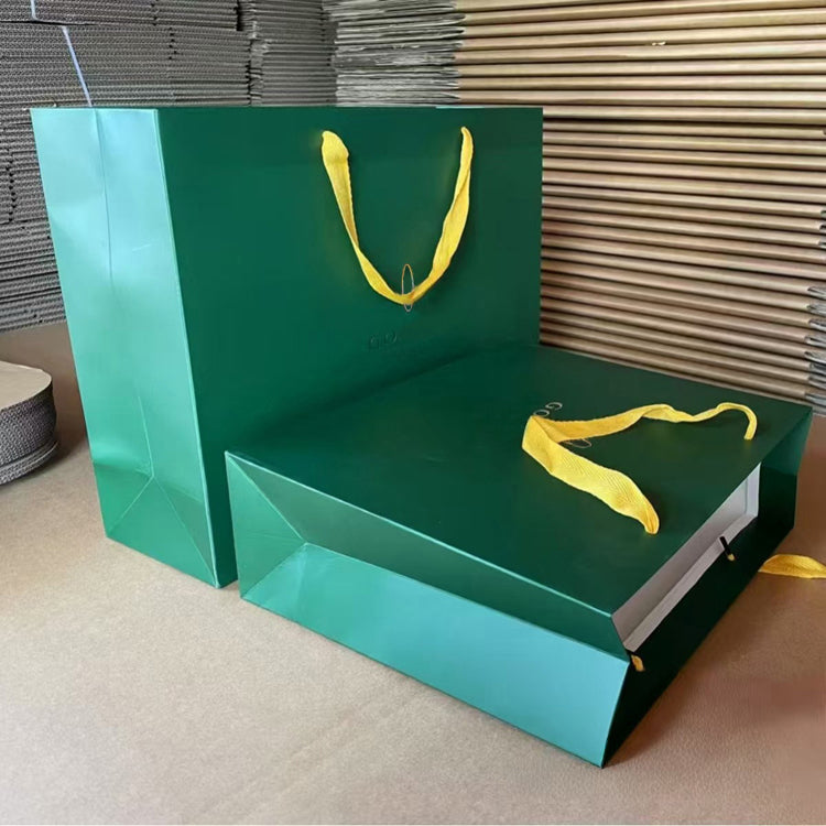 51185028 Dark Green Paper Gift Shopping Bag Yellow Handle Logo Print Retail Packaging Tote Bag