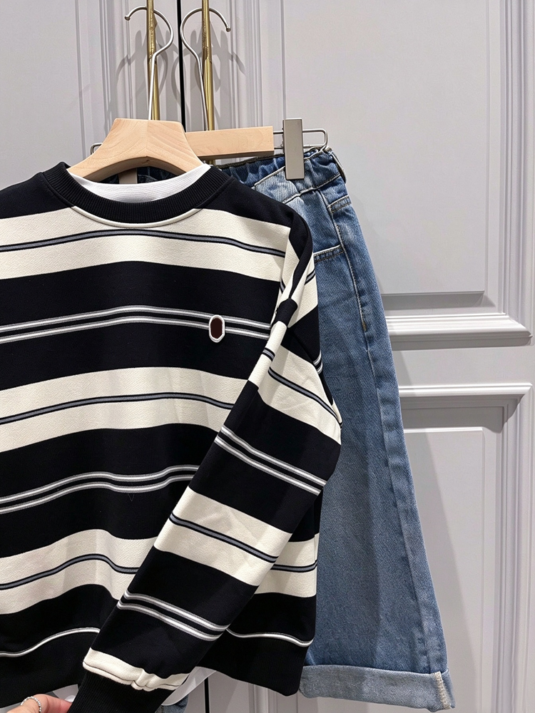 51366065 Kids Striped Crew Neck Sweatshirt Casual Long Sleeve Pullover Top