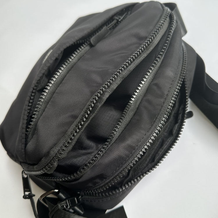 51154809 Small Black Nylon Crossbody Bag Multi Zip Pocket Adjustable Strap Mini Shoulder Bag