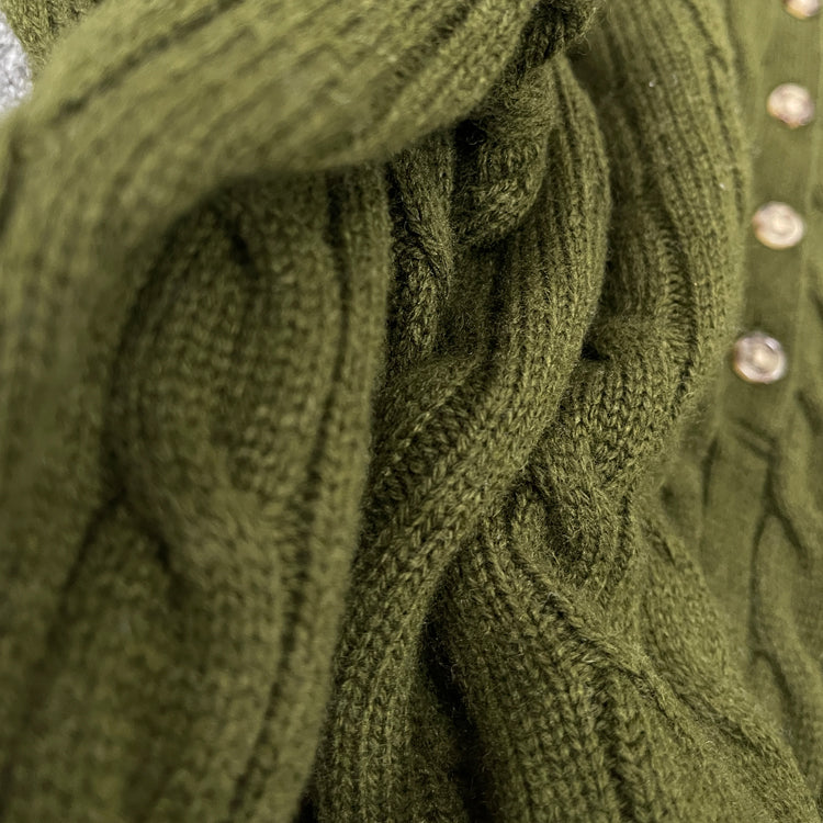 40823764 Women Cable Knit Polo Collar Sweater Long Sleeve Button Pullover Jumper