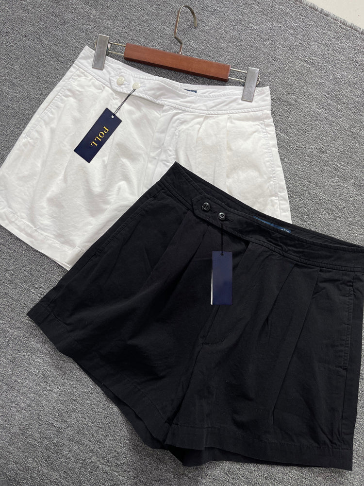 40637615 Women Pleated Casual Chino Shorts Black White High Waist Shorts S-L Sizes