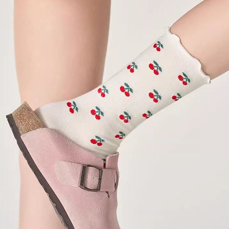 40280181 Cherry love socks long tube trendy college style pile socks