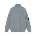 51242183 Men Stand Collar Zip‑Up Knit Sweater Loose Fit Ribbed Knitted Cardigan Jacket