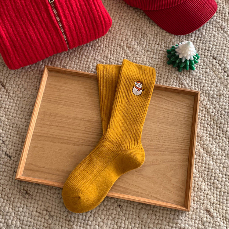Christmas double- snowman mid-calf socks