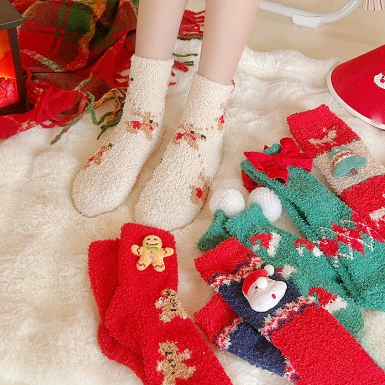 Christmas socks for women coral fleece warm holiday socks