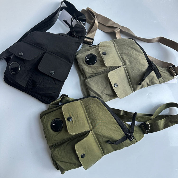51155510 Multi Pocket Washed Nylon Crossbody Bag Adjustable Strap Casual Messenger Shoulder Bag