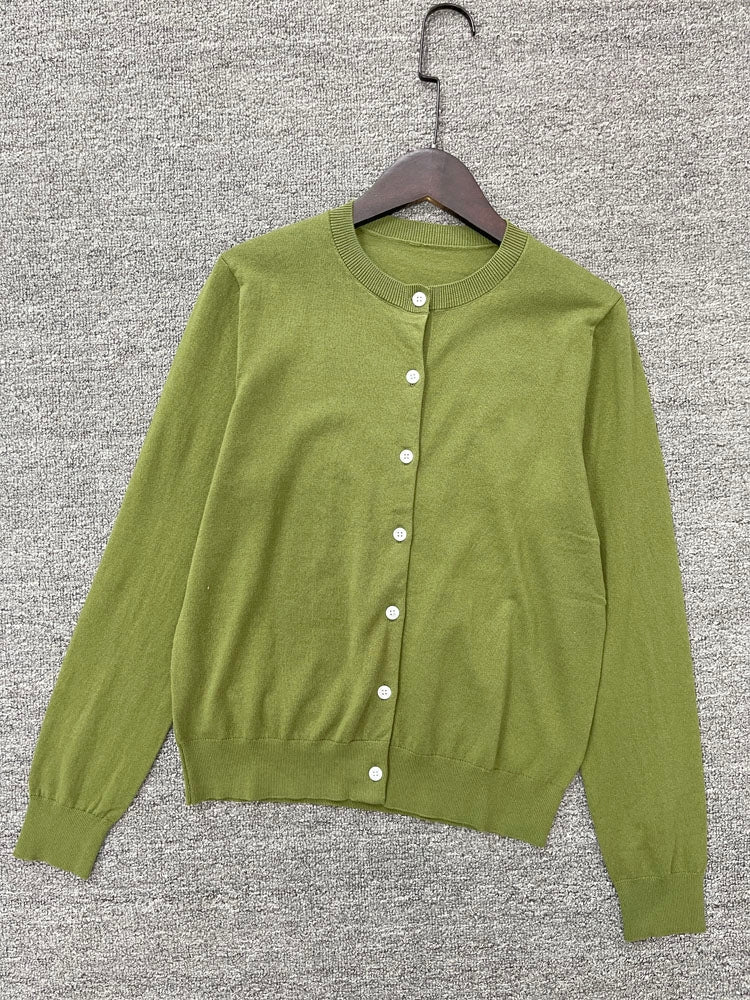 Women's Embroidered Knit Cardigan, Long Sleeve Crew Neck Button Sweater - 40784320
