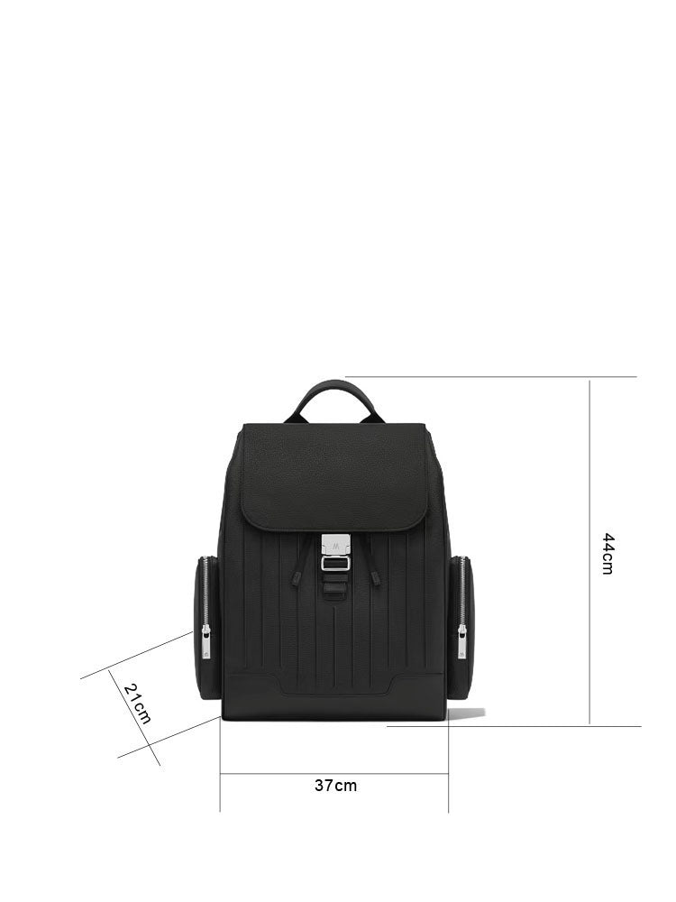Genuine Cowhide Leather Backpack Vertical Stripe Travel Rucksack Large Capacity Laptop Bag for Men - 51309360