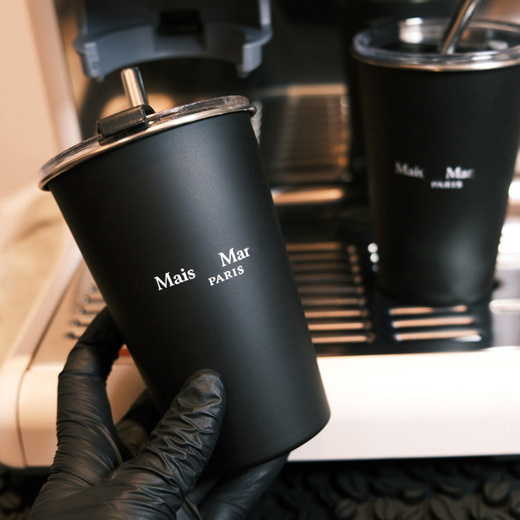 51145036 500ml Black Stainless Steel Insulated Coffee Tumbler Cup With Straw Lid