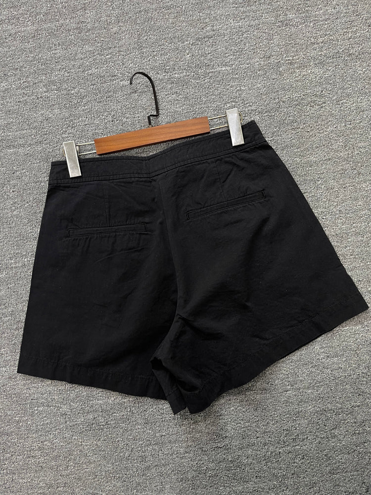 40637615 Women Pleated Casual Chino Shorts Black White High Waist Shorts S-L Sizes