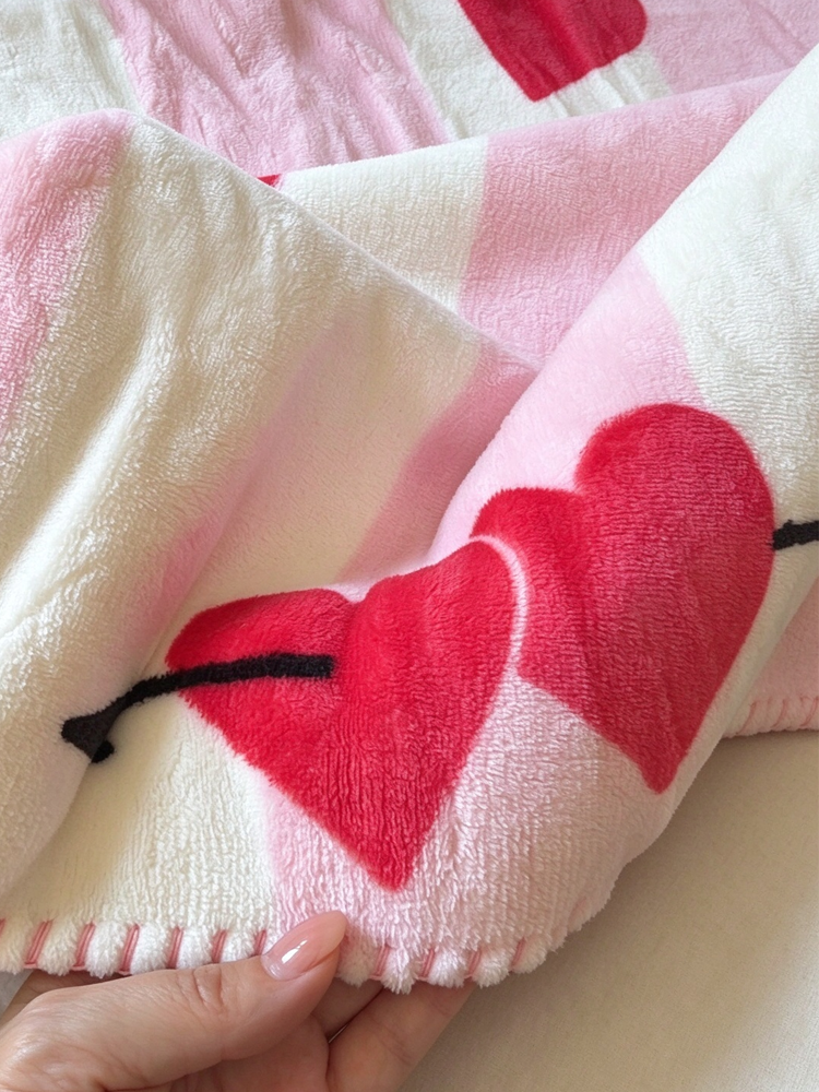 51379455 Heart Print Sherpa Fleece Blanket, Soft Warm Reversible Throw Blanket