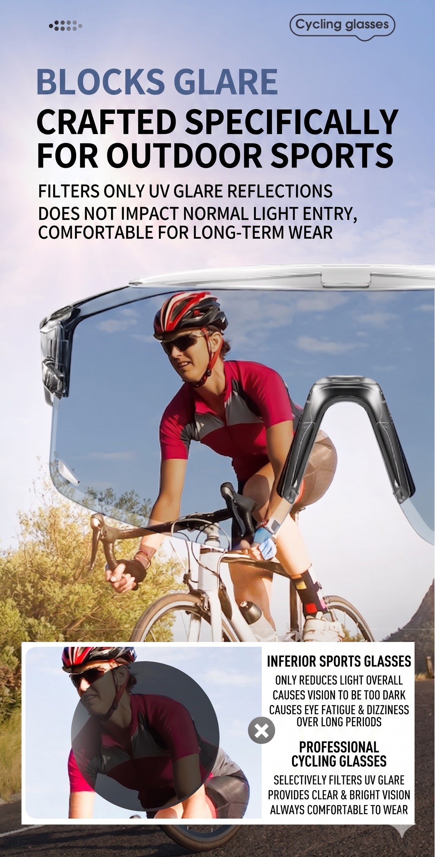 Intelligent Photochromic Cycling Glasses, UV Protection Bicycle Goggles for Men and Women
