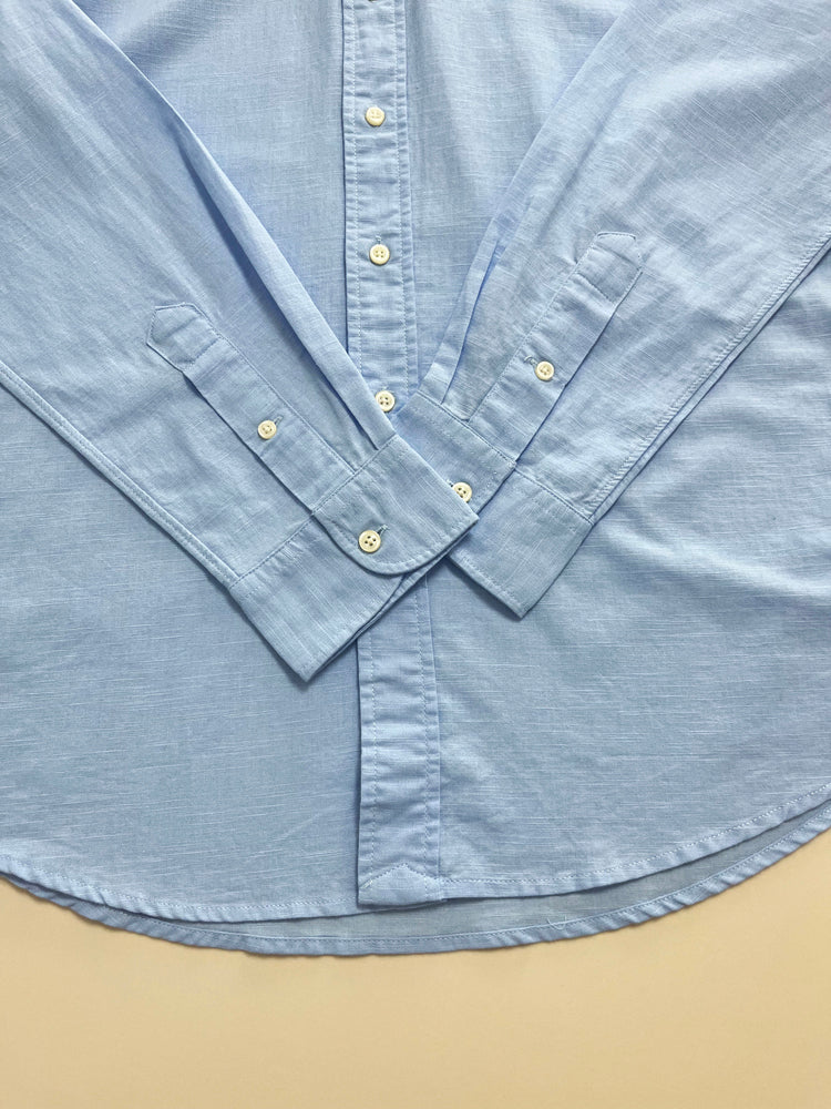 51098351 Light Blue Linen Casual Button-Down Shirt