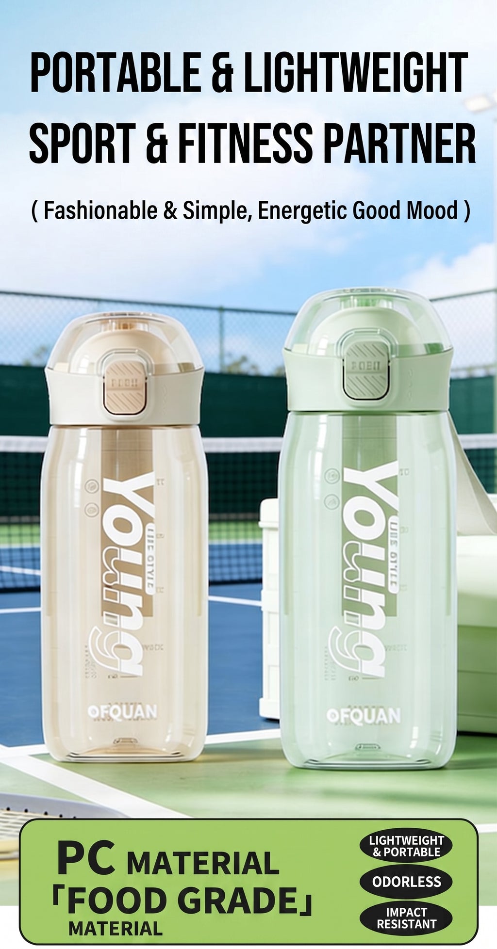 Minimalist Sports Water Bottle with Pop-Up Lid, Leakproof Portable Travel Mug for Fitness, Cycling & Outdoor, BPA-Free