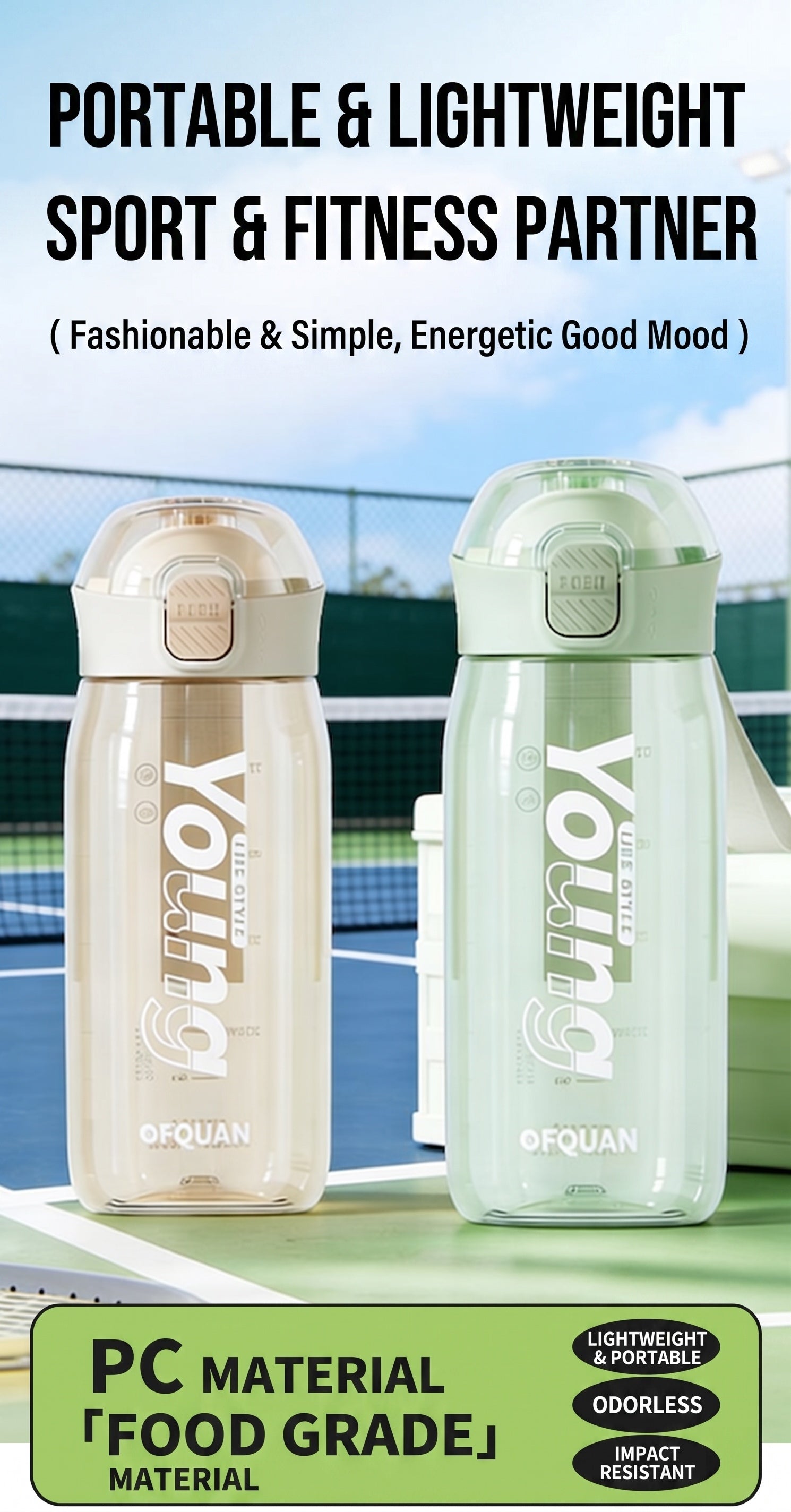 Minimalist Sports Water Bottle with Pop-Up Lid, Leakproof Portable Travel Mug for Fitness, Cycling & Outdoor, BPA-Free