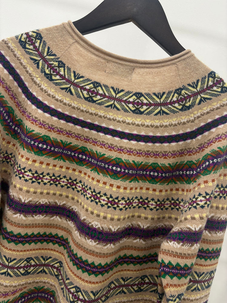 Women Vintage Fair Isle Pattern Knit Cardigan Long Sleeve Button Sweater - 40784324